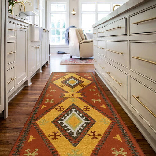 runner carpet with red, yellow color